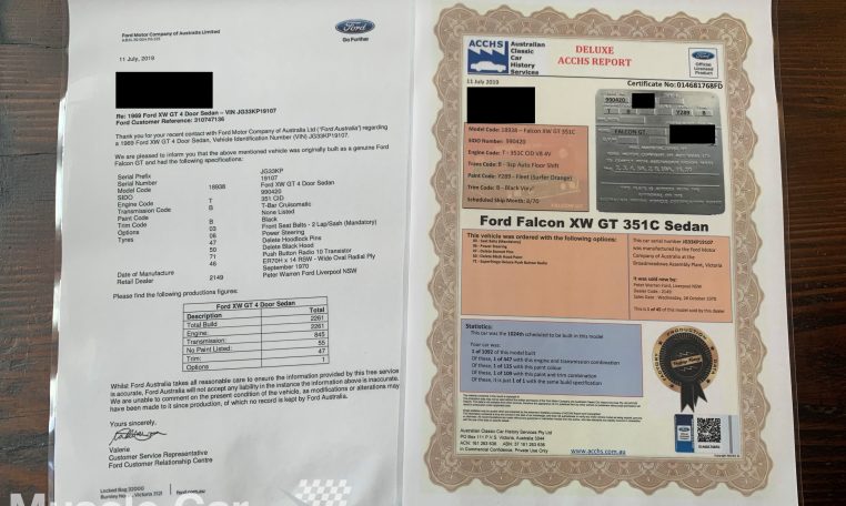 1970 Ford Falcon XW GT Certificate | Muscle Car Warehouse
